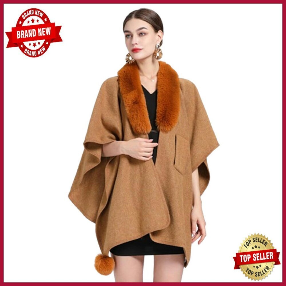 Faux Fur Shawl Wrap Knit Cardigan Cape Poncho Cloak Scarf Blanket Coat